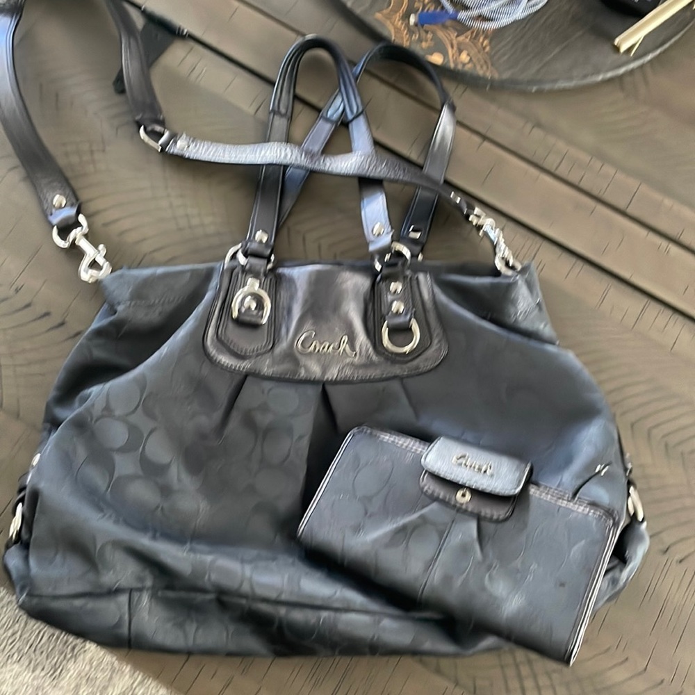 Coach navy blue bag and matching wallet